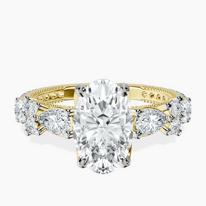 10kt Yellow Gold Chrizan Round & Pear Side Stone Lab Diamond Ring front image