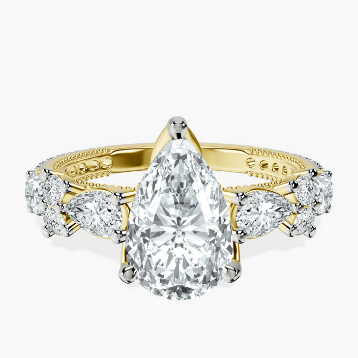 9ct Yellow Gold Chrizan Round & Pear Side Stone Lab Diamond Ring front image