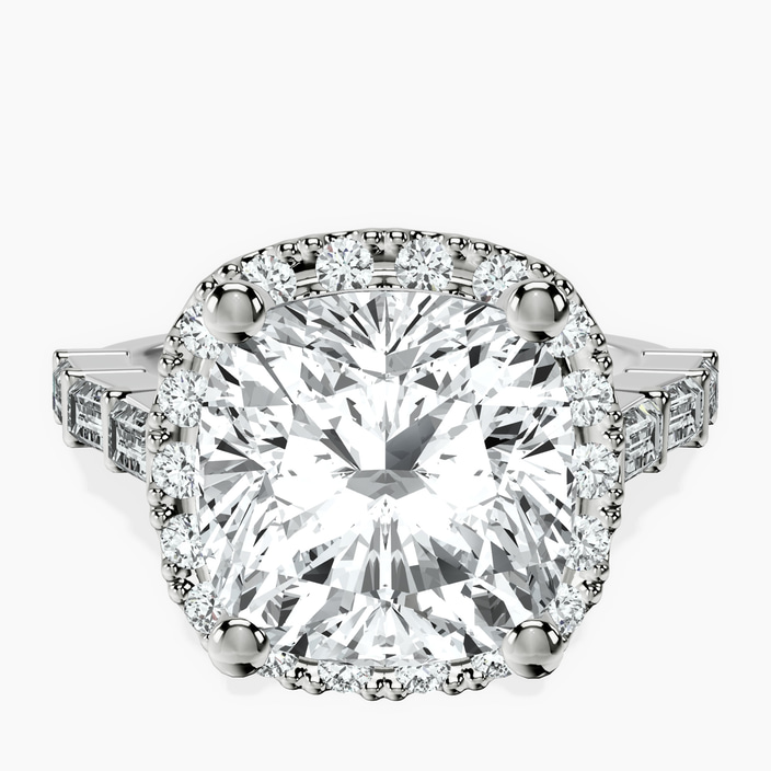 Platinum Rachel Halo Side Stone Lab Diamond Ring front image