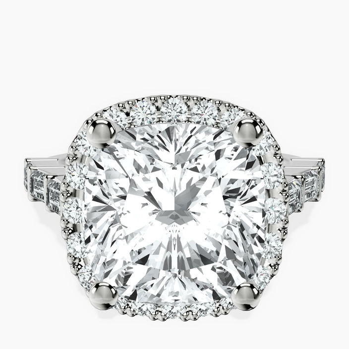 10kt White Gold Rachel Halo Side Stone Lab Diamond Ring front image
