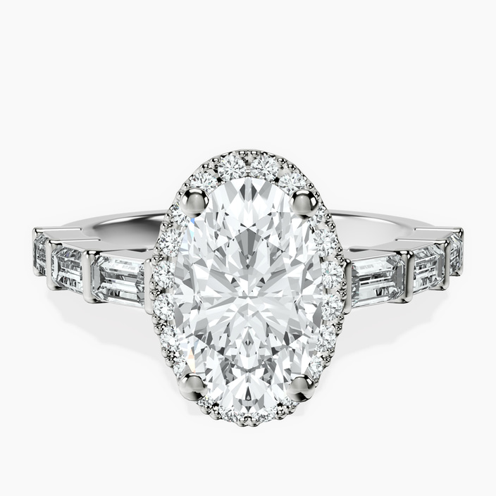 Platinum Rachel Halo Side Stone Lab Diamond Ring front image