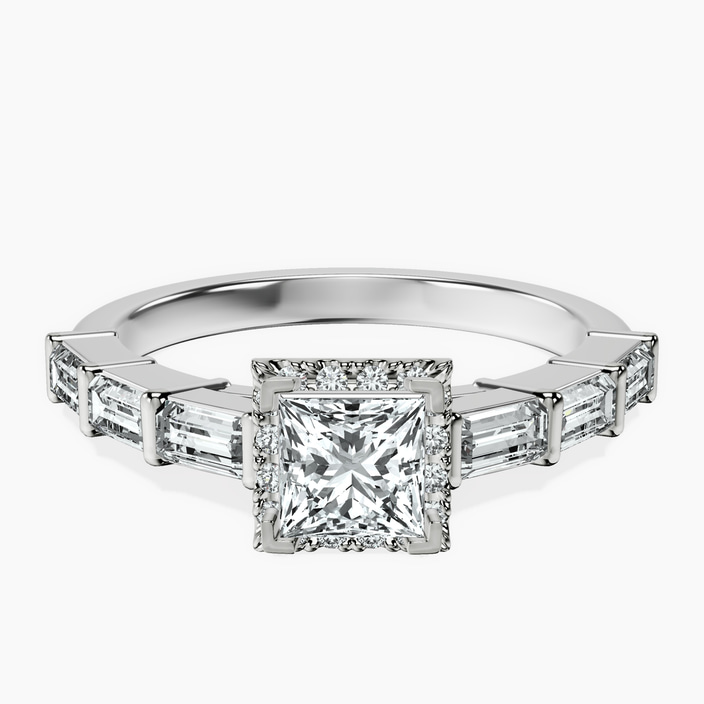 Platinum Rachel Halo Side Stone Lab Diamond Ring front image
