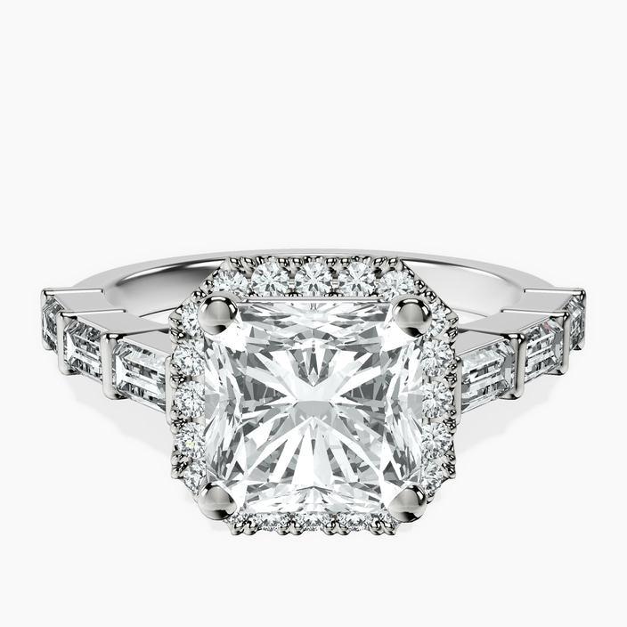 Platinum Rachel Halo Side Stone Lab Diamond Ring front image