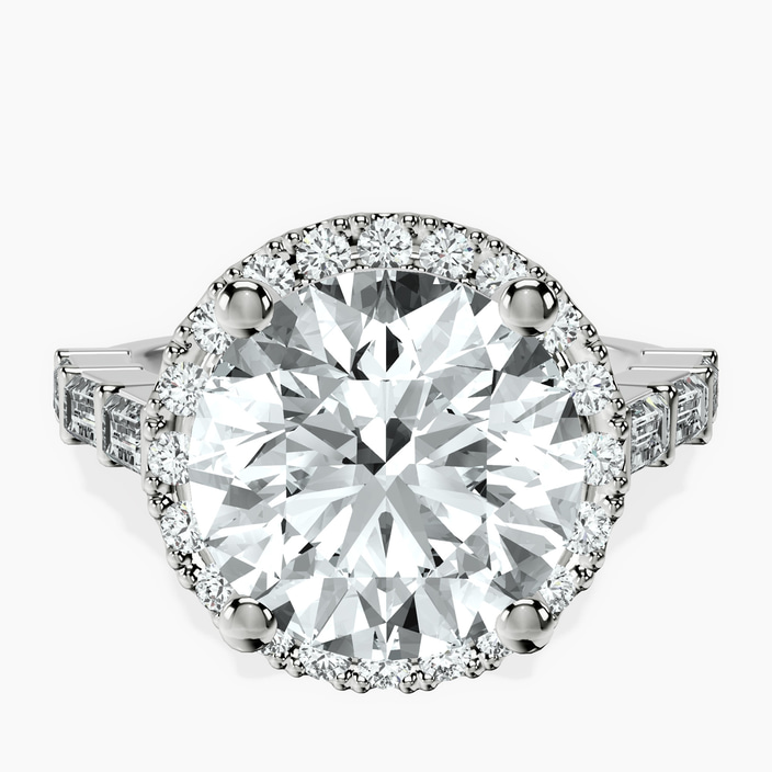 Platinum Rachel Halo Side Stone Lab Diamond Ring front image