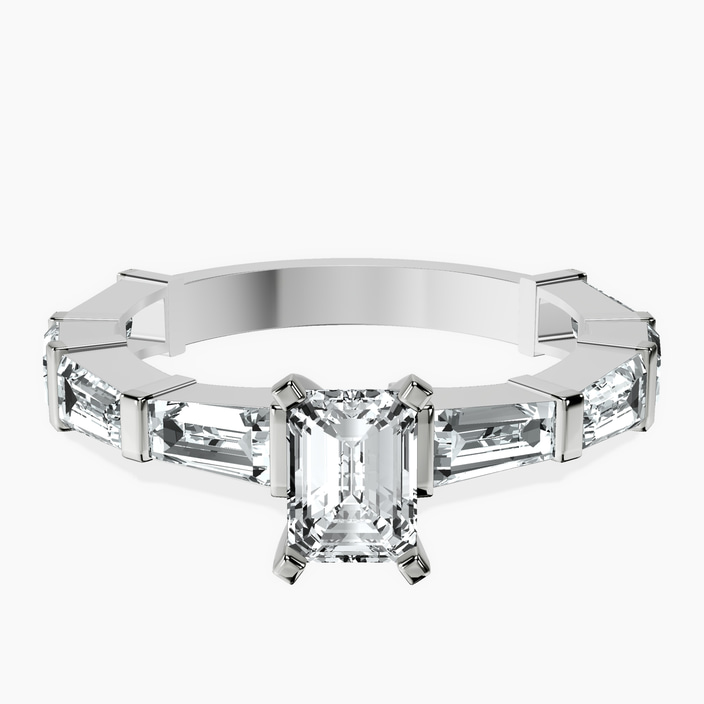 10kt White Gold Gizele Tapered Side Stone Lab Diamond Ring front image