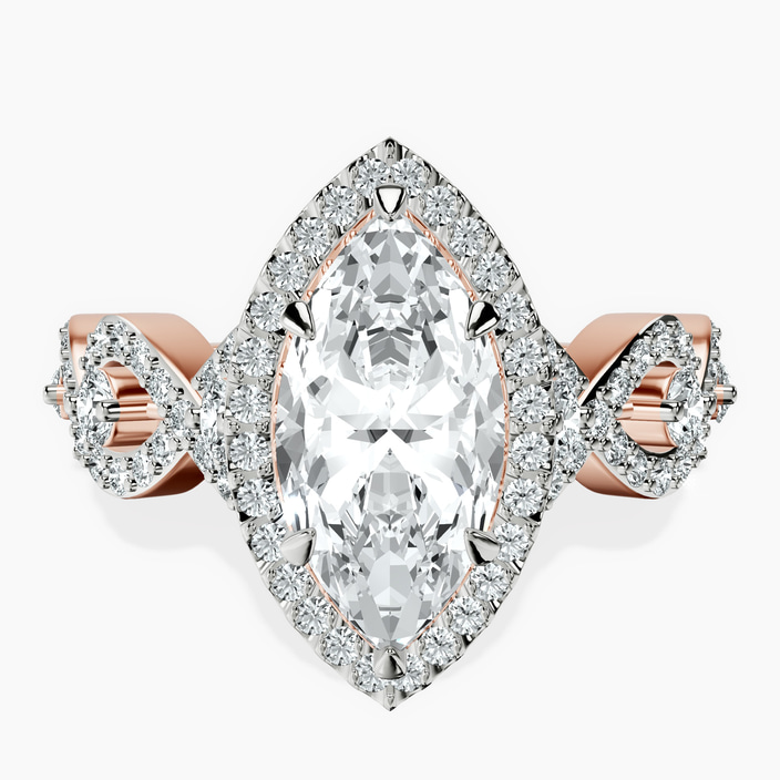 14kt Rose Gold Prestigia Criss Cross Halo Lab Diamond Ring front image