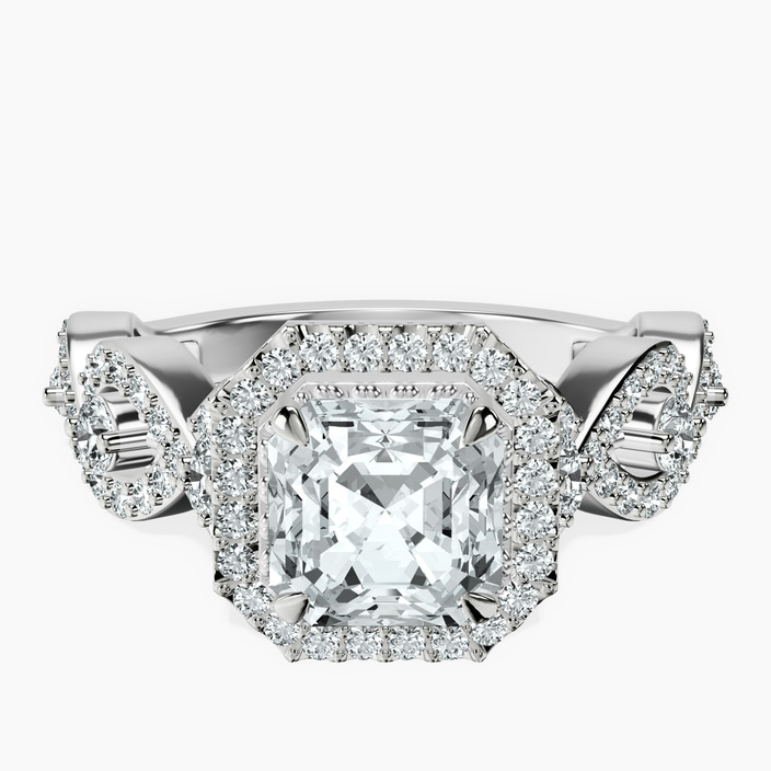 14kt White Gold Prestigia Criss Cross Halo Lab Diamond Ring front image