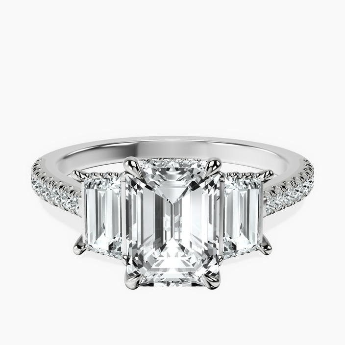 Platinum Lavinia Three Stone Trapezoid Lab Diamond Ring front image