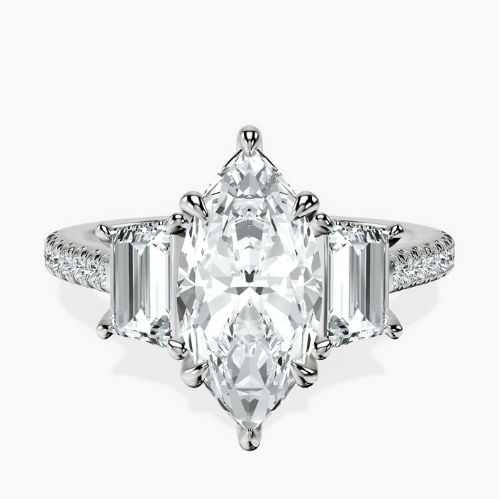 18kt White Gold Lavinia Three Stone Trapezoid Lab Diamond Ring front image