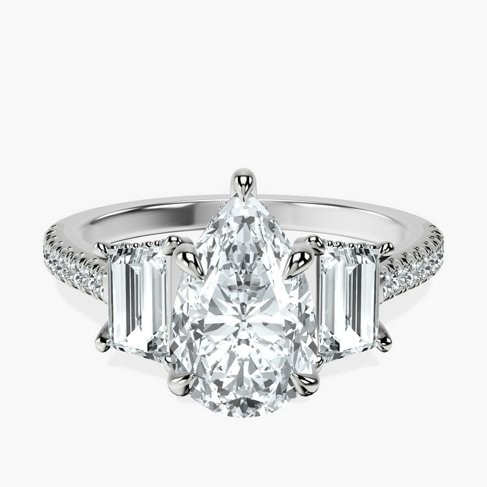 Platinum Lavinia Three Stone Trapezoid Lab Diamond Ring front image