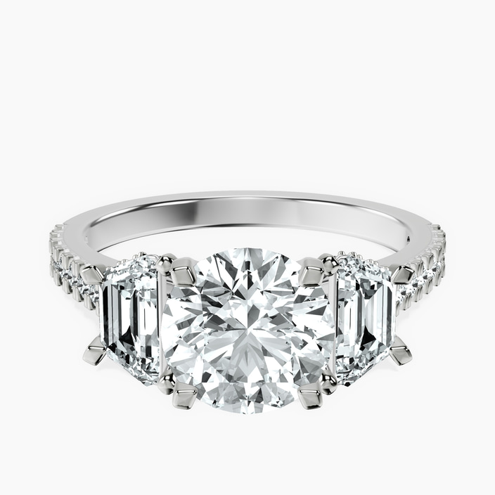 Platinum Lavinia Three Stone Trapezoid Lab Diamond Ring front image