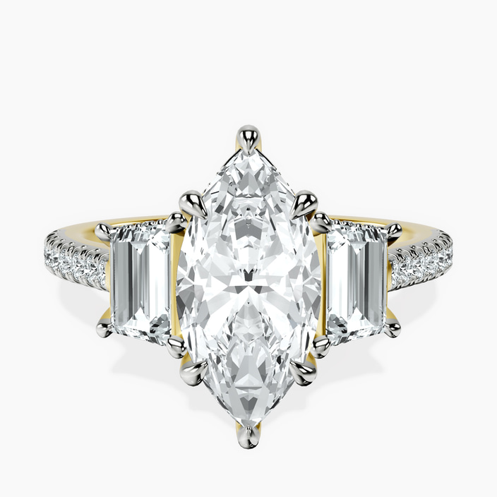 14kt Yellow Gold Lavinia Three Stone Trapezoid Lab Diamond Ring front image