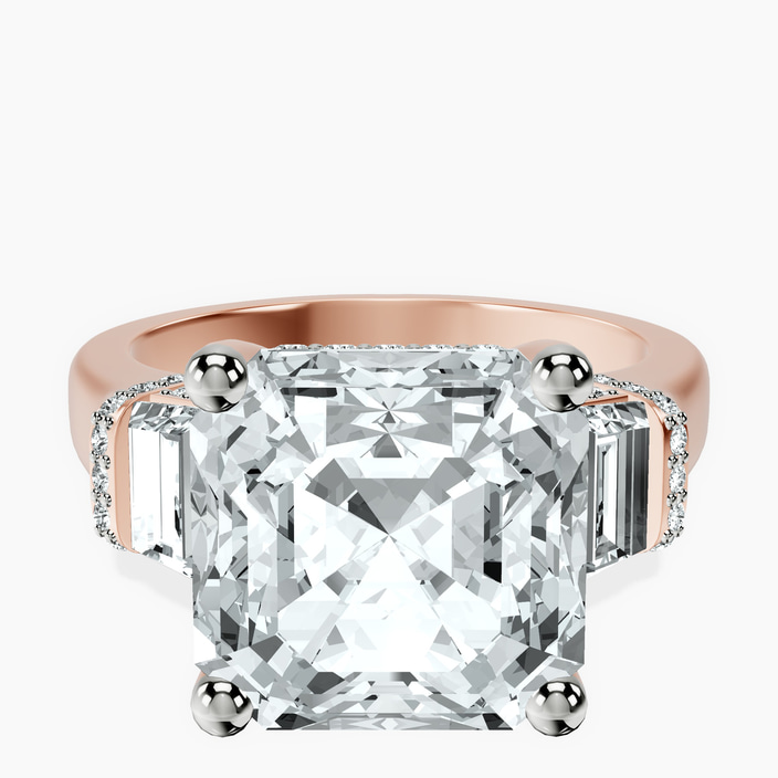 10kt Rose Gold Astrid Three Stone Trapezoid Lab Diamond Ring front image