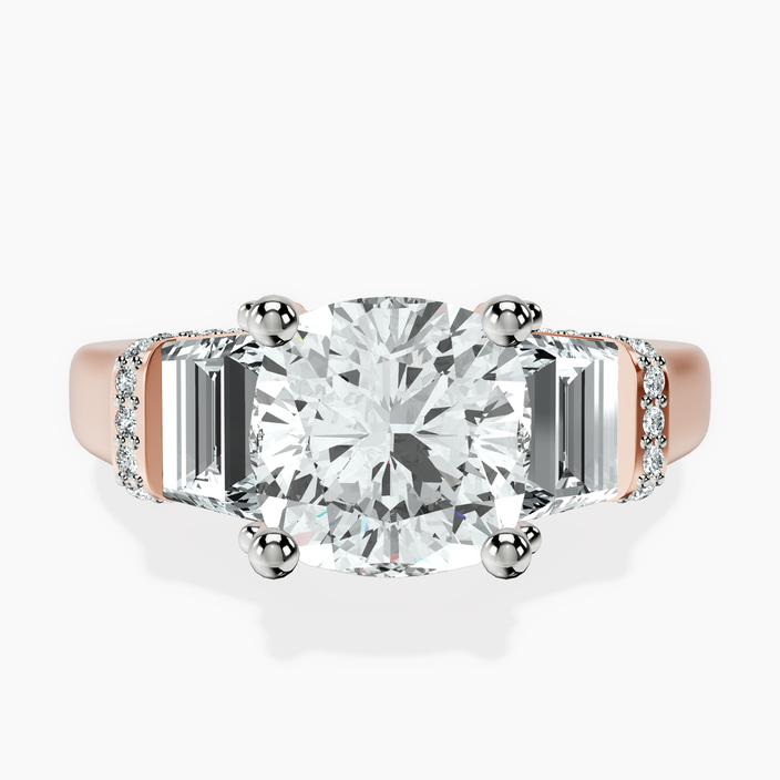 14kt Rose Gold Astrid Three Stone Trapezoid Lab Diamond Ring front image