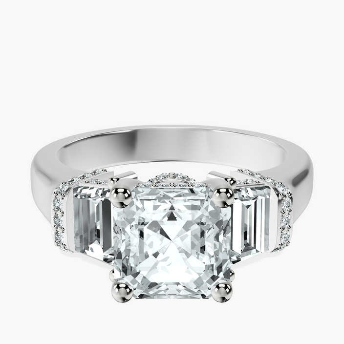 Platinum Astrid Three Stone Trapezoid Lab Diamond Ring front image