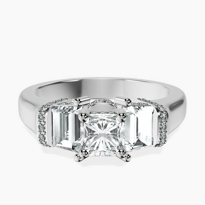 Platinum Astrid Three Stone Trapezoid Lab Diamond Ring front image