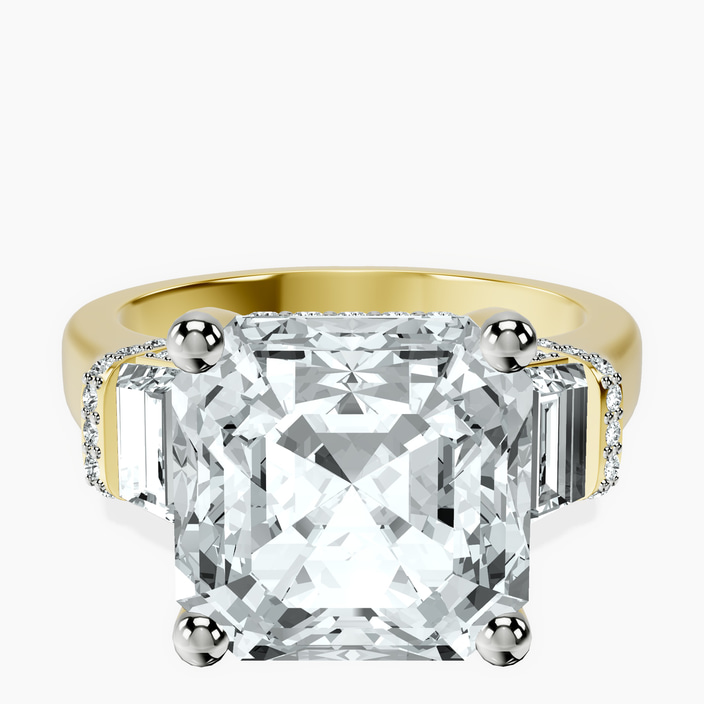 10kt Yellow Gold Astrid Three Stone Trapezoid Lab Diamond Ring front image