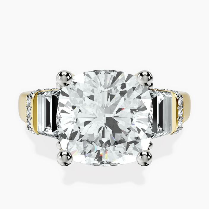 10kt Yellow Gold Astrid Three Stone Trapezoid Lab Diamond Ring front image