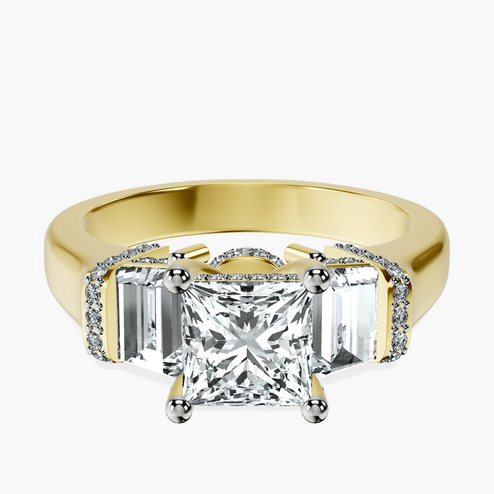 10kt Yellow Gold Astrid Three Stone Trapezoid Lab Diamond Ring front image