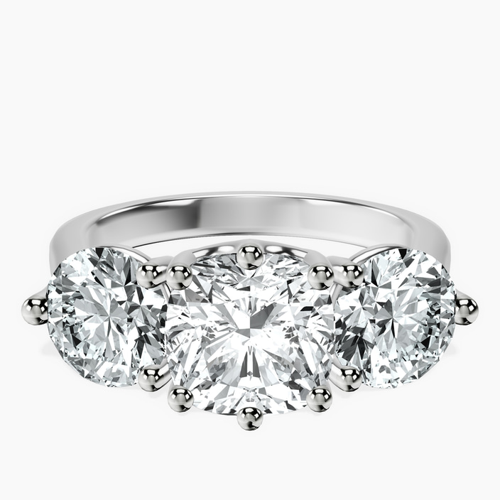 14kt White Gold Estella Round Three Stone Lab Diamond Ring front image