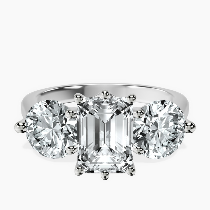14ct White Gold Estella Round Three Stone Lab Diamond Ring front image
