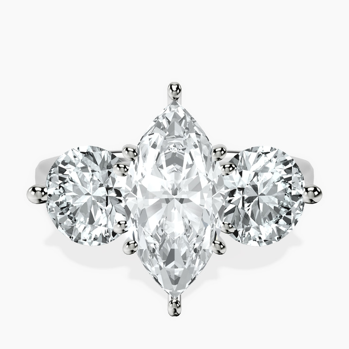 18kt White Gold Estella Round Three Stone Lab Diamond Ring front image