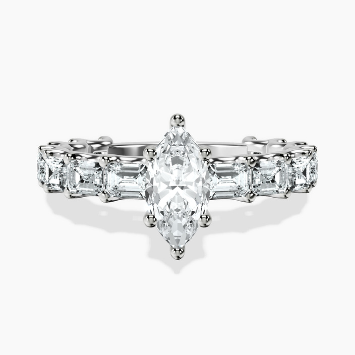 10kt White Gold Giselle Side Emerald Lab Diamond Ring front image