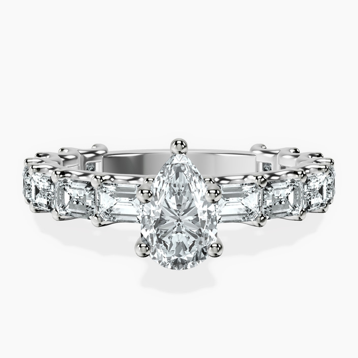 10kt White Gold Giselle Side Emerald Lab Diamond Ring front image