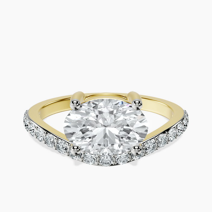 14kt Yellow Gold Half Pave Crest Lab Diamond Ring front image