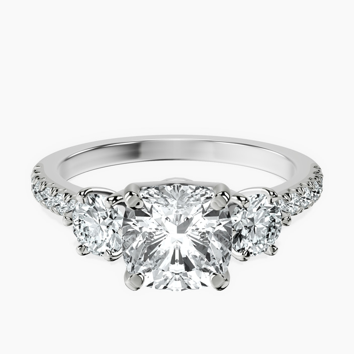 Platinum Tiara Three stone Lab Diamond Ring front image