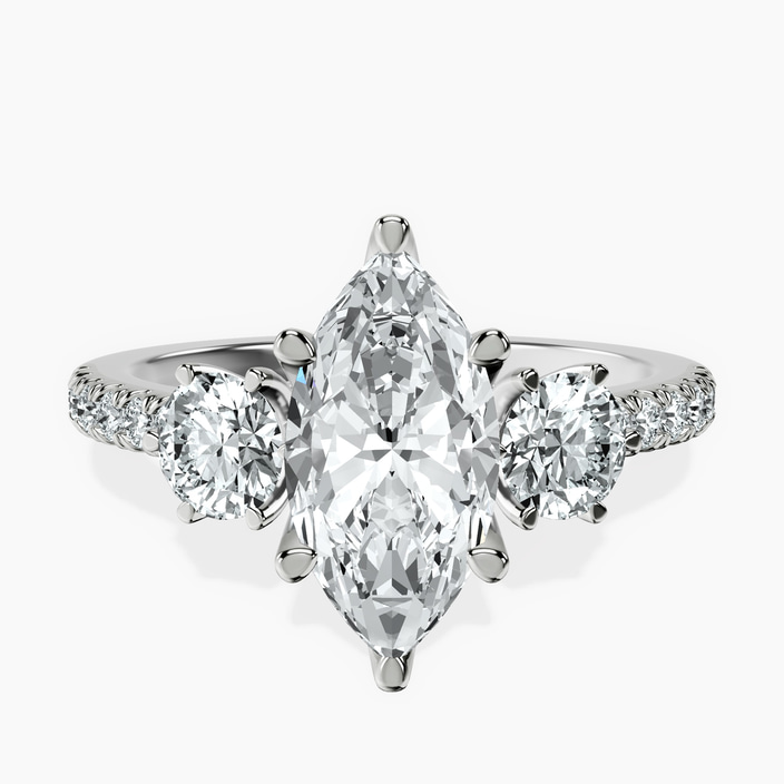 10kt White Gold Tiara Three stone Lab Diamond Ring front image