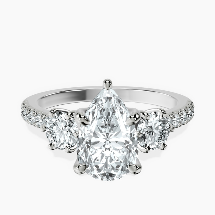 10kt White Gold Tiara Three stone Lab Diamond Ring front image