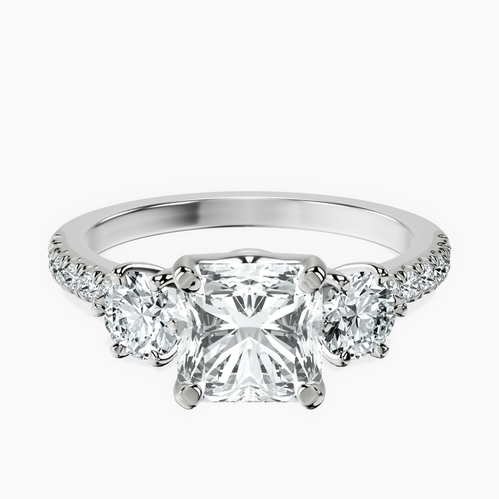 18kt White Gold Tiara Three stone Lab Diamond Ring front image