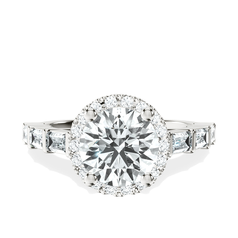 Rachel Halo Side Stone Lab Diamond Ring front view