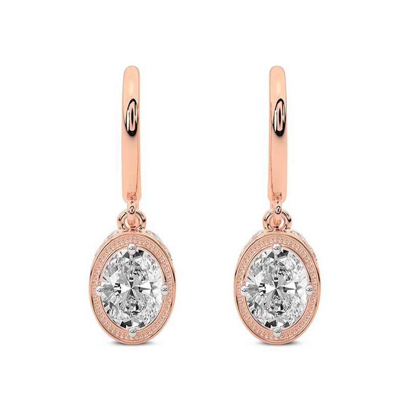 4.32 Ct OVAL Cut Bella Vintage Dangling Lab Diamond Earrings in 14kt Rose Gold front image