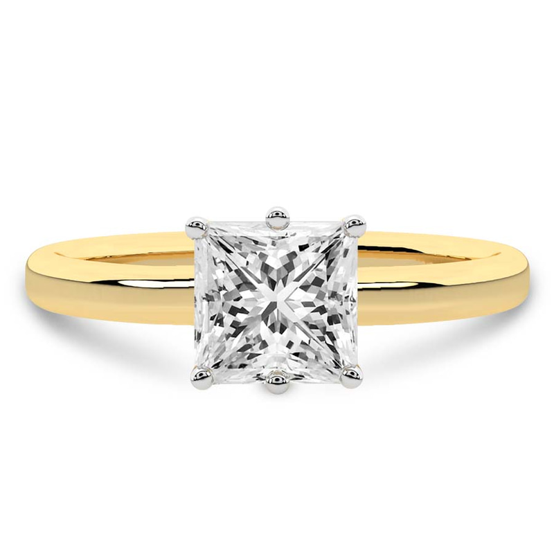 3.02 Ct PRINCESS Cut Six Prong Solitaire 2mm Lab Diamond Ring in 14kt Yellow Gold front image