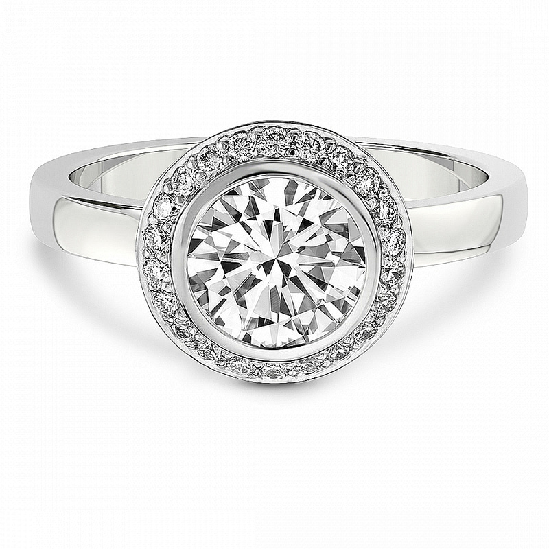 Upturned Dome Bezel Halo Lab Diamond Ring front view