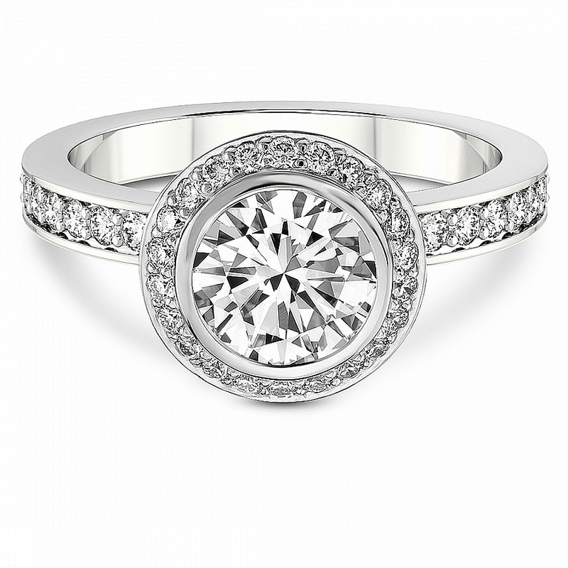 Bell Dome Bezel Halo Eternity Lab Diamond Ring front view