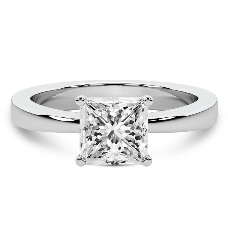 2.16 Ct PRINCESS Cut Jannel Tapering Solitaire Lab Diamond Ring in 14kt White Gold front image