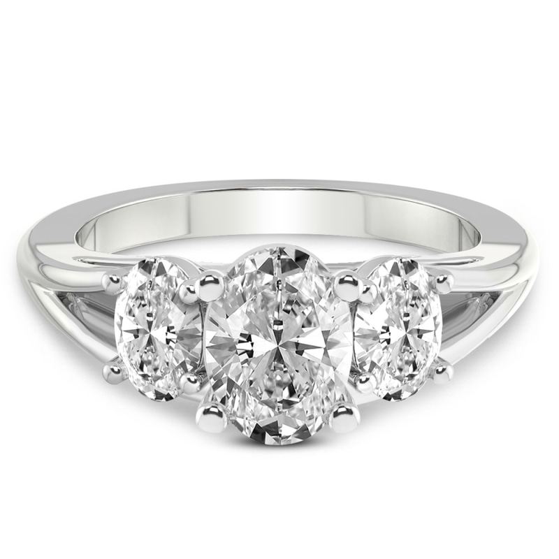 2.30 Ct Oval Cut Bethany Three Stone Side Oval Lab Diamond Ring in Platinum front image