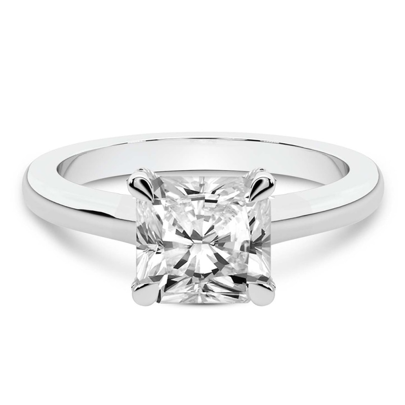 3.51 Ct Radiant Cut Agnes Criss cross Prong Solitaire 2mm Lab Diamond Ring in 14kt White Gold front image