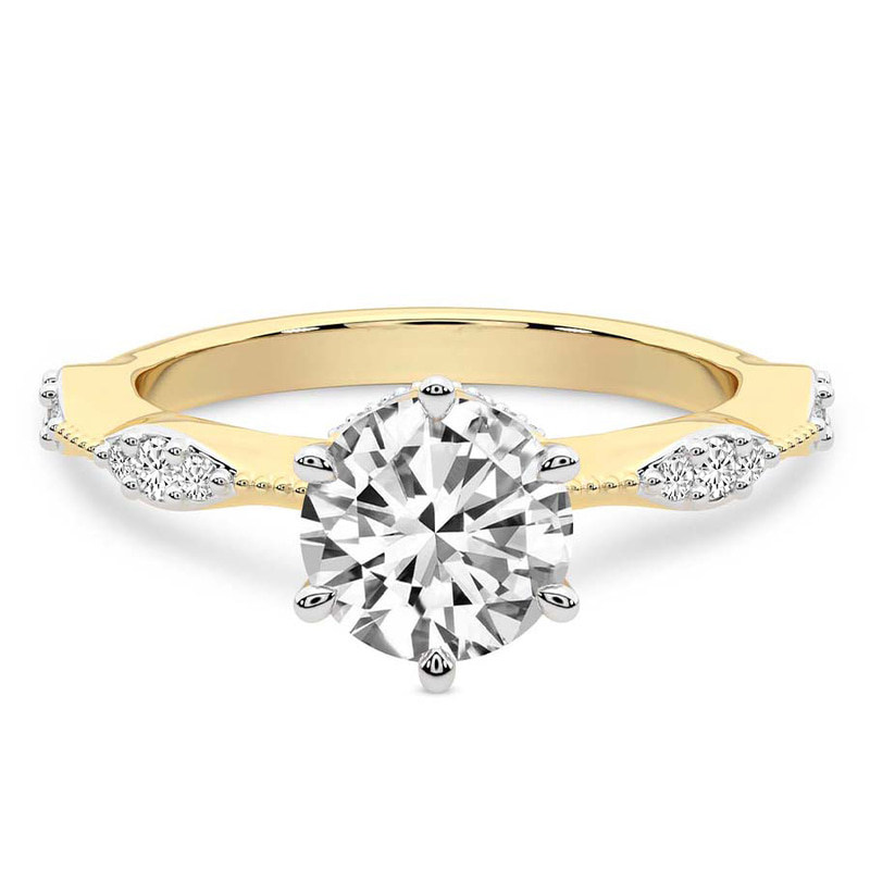 Theodora Six Prong Side Stone Lab Diamond Ring front view