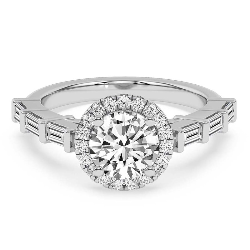 Rachel Halo Side Stone Lab Diamond Ring front view
