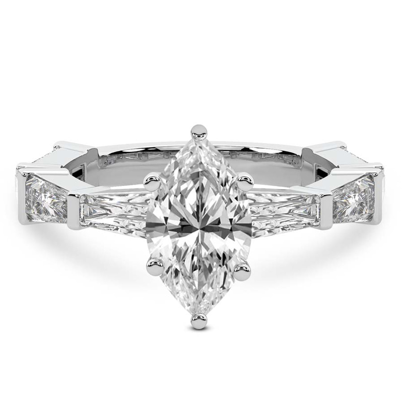 2.24 Ct MARQUISE Cut Gizele Tapered Side Stone Lab Diamond Ring in 18kt White Gold front image