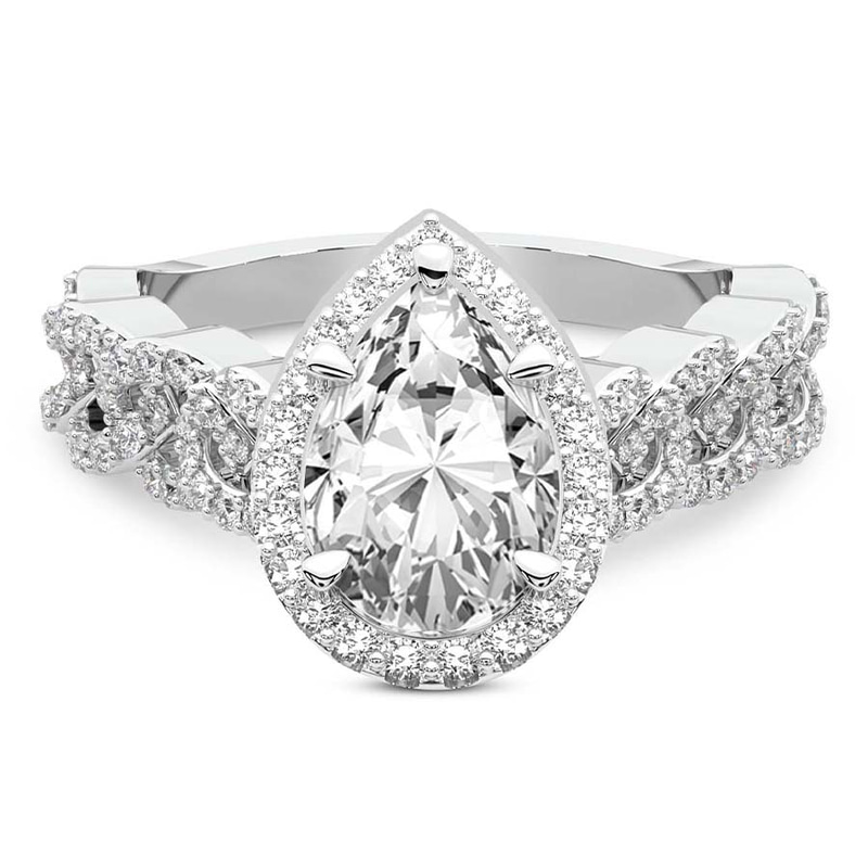 2.78 Ct Pear Cut Imperiella Halo Celtic Knot Lab Diamond Ring in 18kt White Gold front image