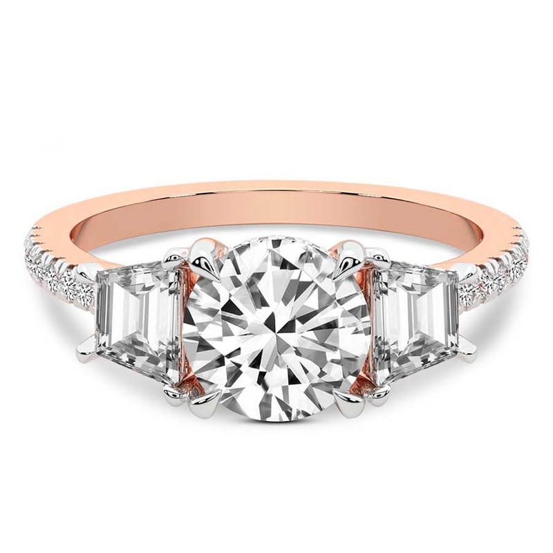 Lavinia Three Stone Trapezoid Lab Diamond Ring front view