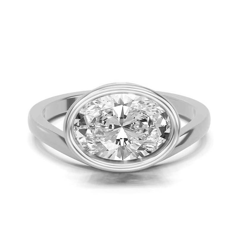 Bezel Crest Solitaire Lab Diamond Ring front view