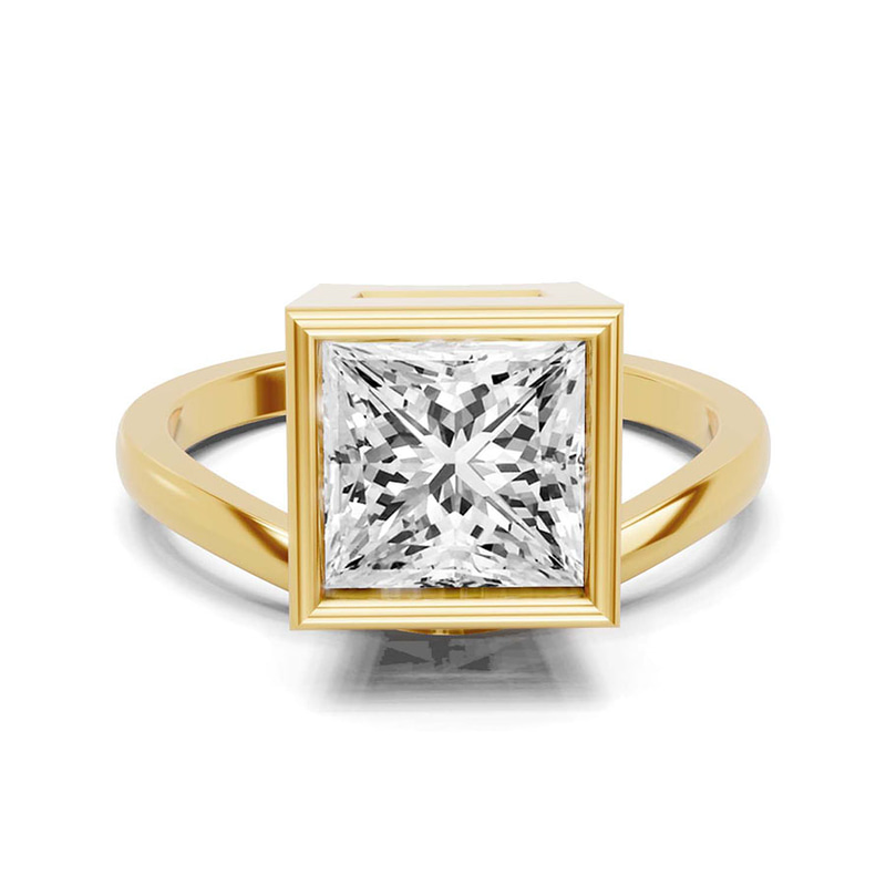 Bezel Crest Solitaire Lab Diamond Ring front view