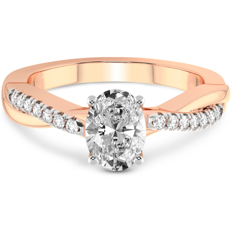0.66 Ct Oval Cut Twisted Vine Lab Diamond Ring in 18kt Rose Gold front image