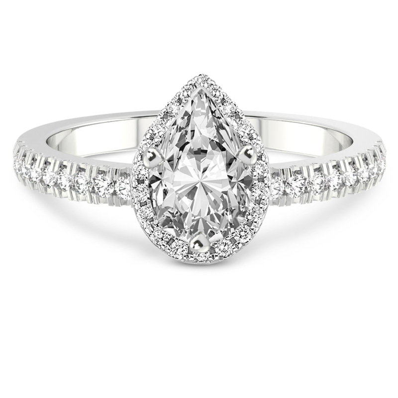 2.32 Ct Pear Cut Elle classic halo Lab Diamond ring in 18kt White Gold front image